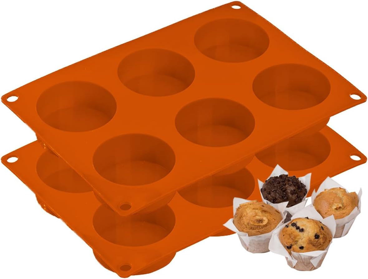 Muffin Tin - Yorkshire Pudding Pan with 6 Cavities - Silicone Cupcake Molds for Baking - Silicone Muffin Molds, Non-Stick Muffin Molds, Cookie Jelly Molds - Pack of 2