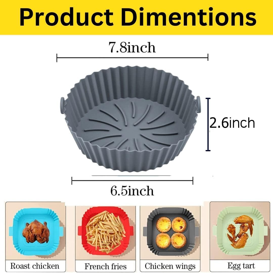 Silicone Air Fryer Liners - Non-Stick, Greaseproof, Waterproof - Food Grade Silicone Baking Pans - Microwave Safe - 7.8 Inch - Pack of 2