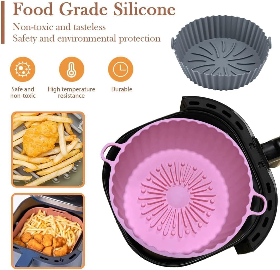 Silicone Air Fryer Liners - Non-Stick, Greaseproof, Waterproof - Food Grade Silicone Baking Pans - Microwave Safe - 7.8 Inch - Pack of 2