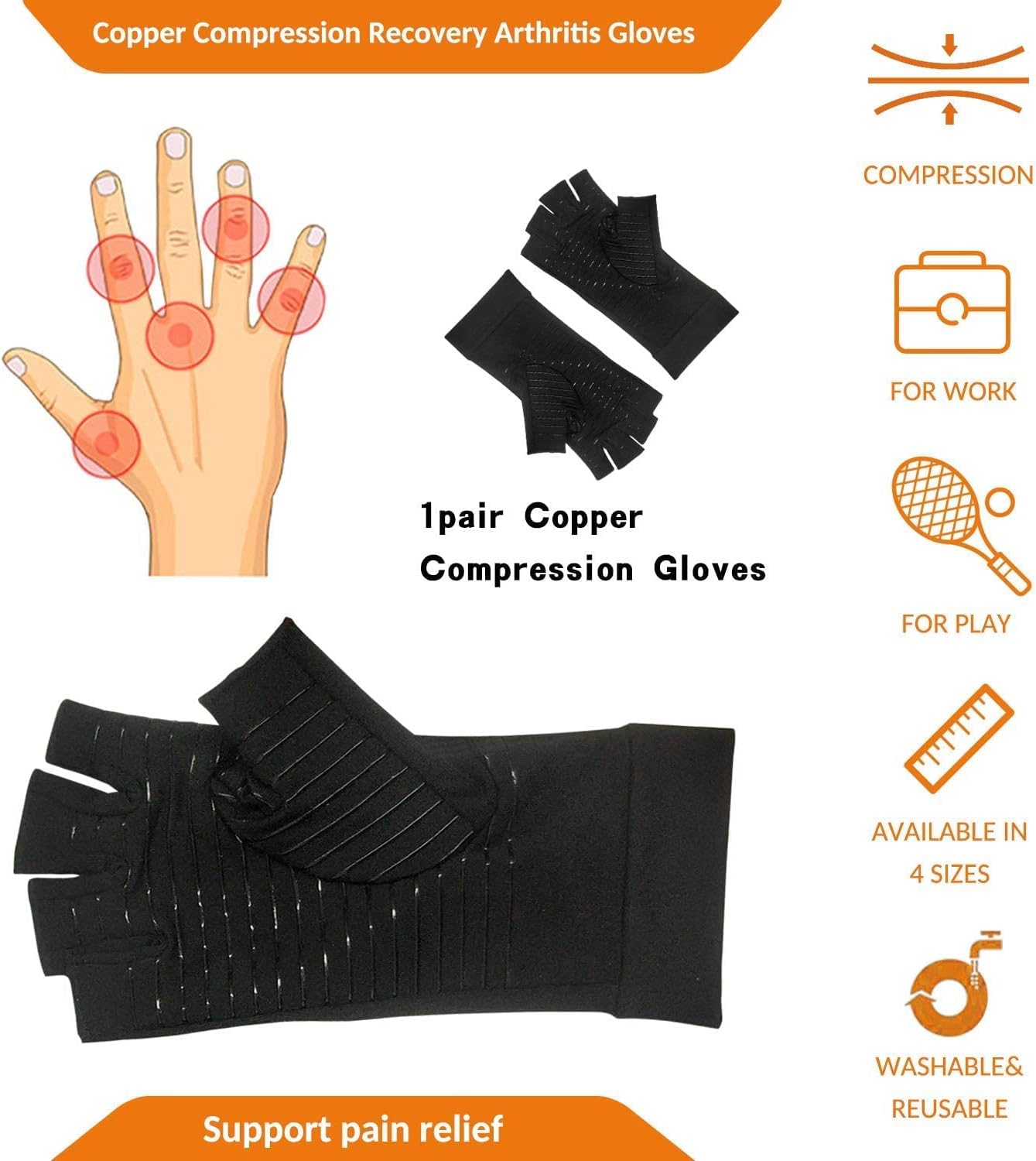 Rheumatism Gloves - Compression Gloves - Unisex - Osteoarthritis - Rheumatism - Arthritis - RSI - Carpal Tunnel Syndrome - S - Copper Half Finger