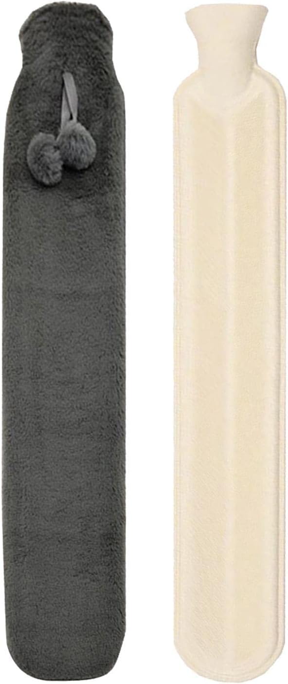 Hot Water Bottle 2L - Classic Cable Knit Hot Water Bottle Cover - Long Rubber Hot Water Bottle - Gray