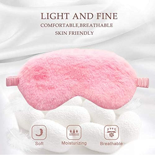 Faux Fur Eye Mask - Soft and Smooth Satin Eye Mask - Sleeping Eye Mask - 2-Pack Pink + Yellow-Pink
