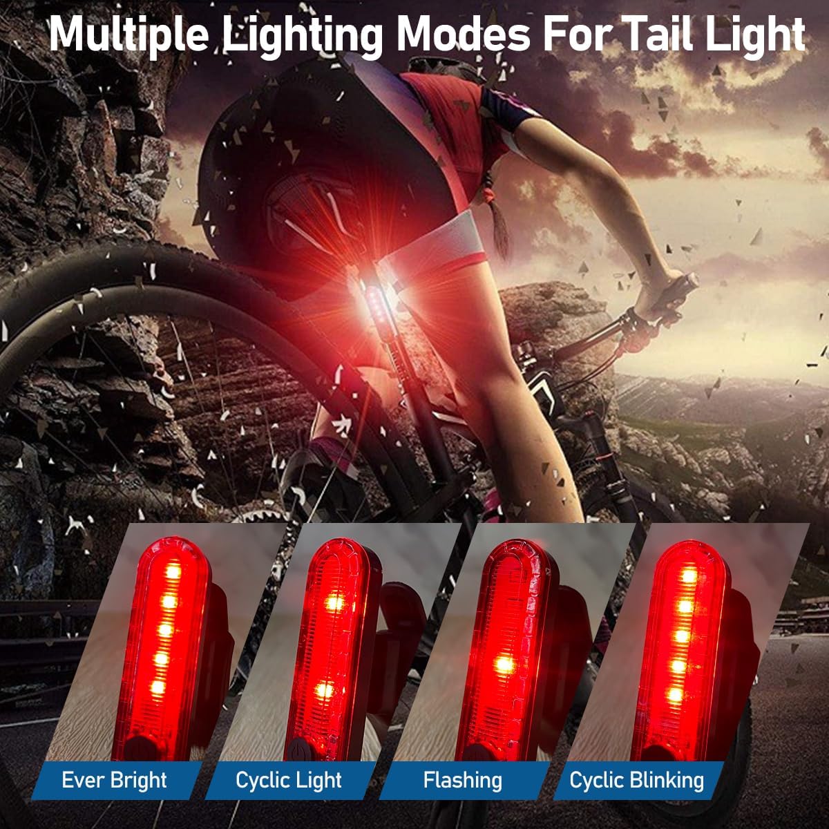 Bicycle Light - Rechargeable Solar Bike Light with 120dB Horn and 1500mAh Battery - USB and Solar Powered Rechargeable, 3 Lighting Modes and 4 Flashing Modes - Waterproof and Durable Bicycle Light for Front and Rear Light