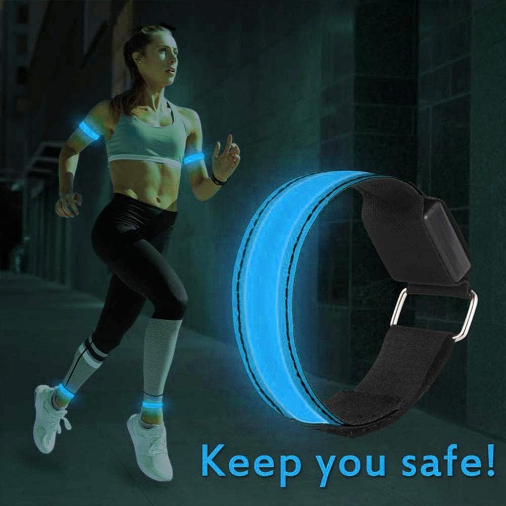 LED Luminous Bracelet - Suitable for Walking, Cycling and Running - 3 Light Modes - Rechargeable Safety Bracelet - Increases Visibility at Night - Green - Set of 4 - Max Circumference 35cm