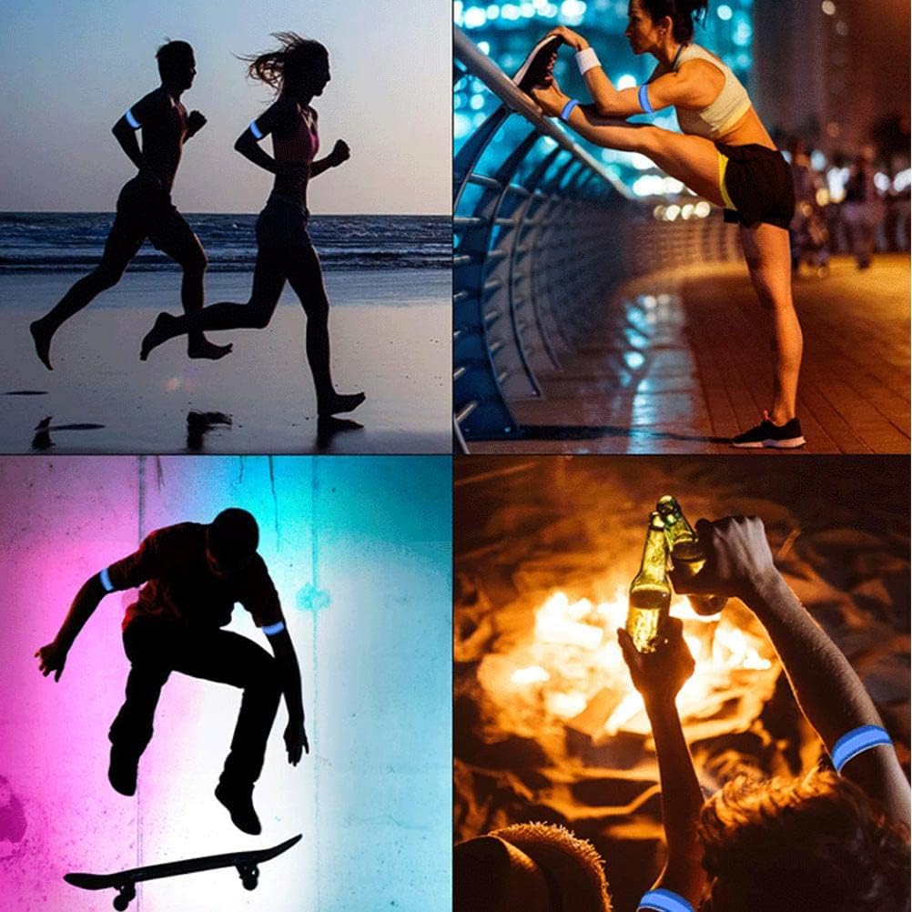 LED Luminous Bracelet - Suitable for Walking, Cycling and Running - 3 Light Modes - Rechargeable Safety Bracelet - Increases Visibility at Night - Green - Set of 4 - Max Circumference 35cm