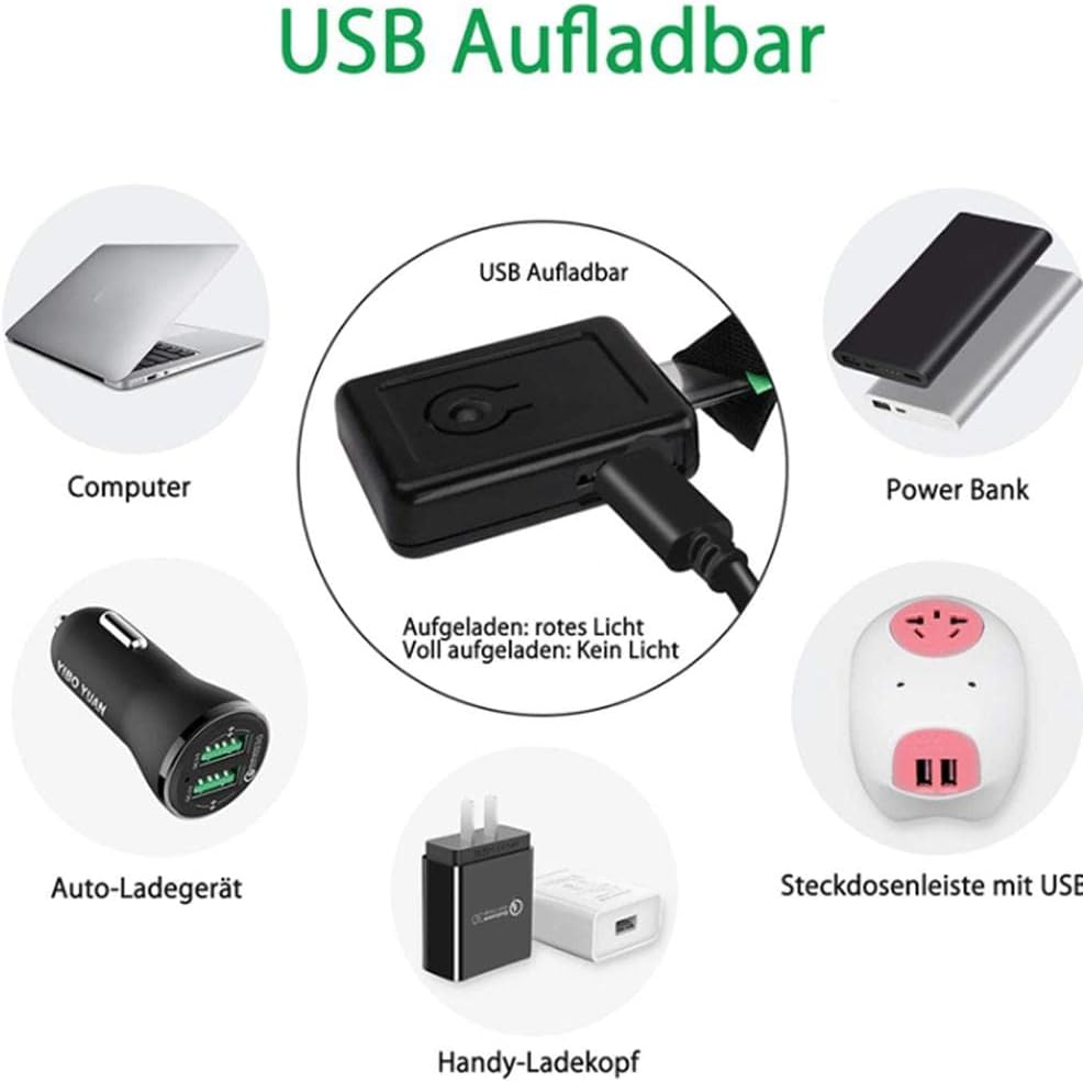 LED Luminous Bracelet - Suitable for Walking, Cycling and Running - 3 Light Modes - Rechargeable Safety Bracelet - Increases Visibility at Night - Green - Set of 4 - Max Circumference 35cm