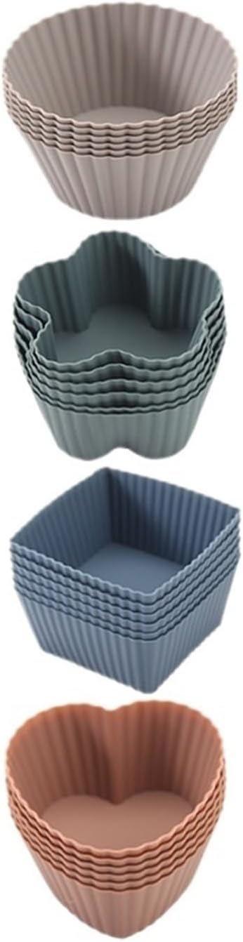 Paper Cupcake Cases – Mini Baking Pan – Mini Cake Molds – Baking Tools – Round, Square & Heart Shaped Silicone Molds – Heat Resistant, Reusable, Flexible and Non-Stick – Perfect for Baking, Parties & Birthdays – Pack of 24