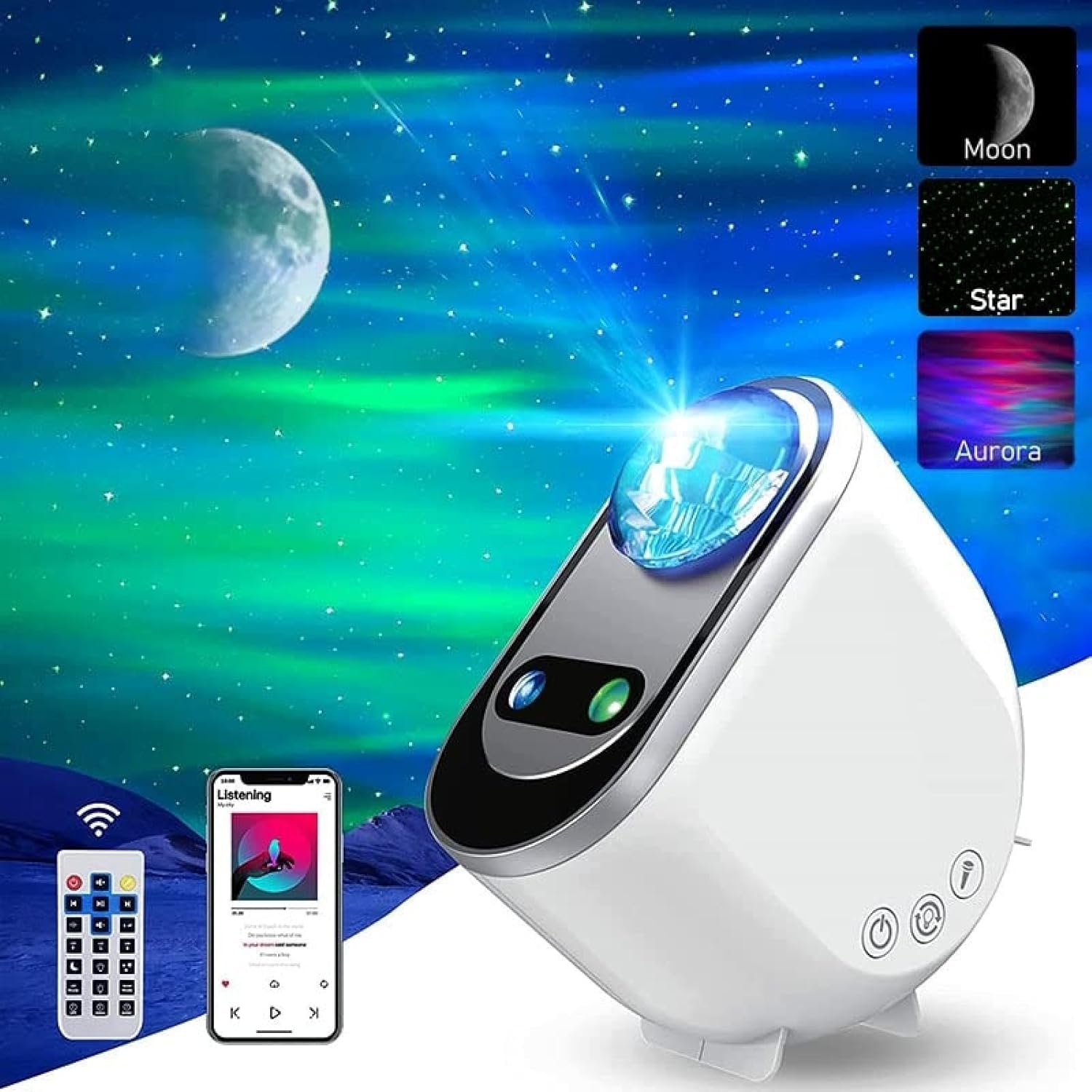 Northern Lights Projector–Aurora Starry Sky Projector–Northern Lights Projector–With Bluetooth Speaker and Timer–6 Types of White Noise, HD Projection and Adjustable Light Colors–Aurora Lamp