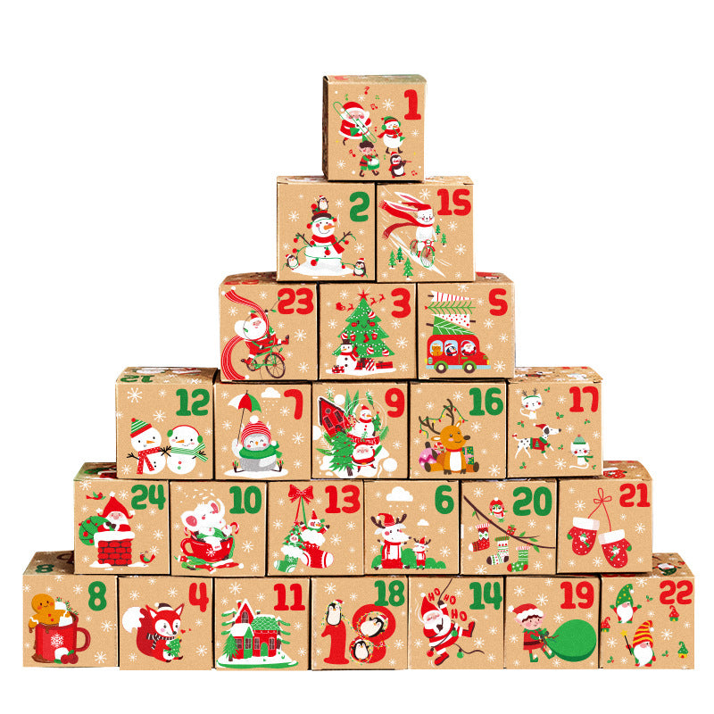Christmas Box – Candy Boxes – 24 Piece Advent Calendar Gift Box Set – 7x7x7 cm Paper Countdown Boxes with Santa Claus & Snowman Designs – Perfect for Chocolates, Sweets & Small Gifts