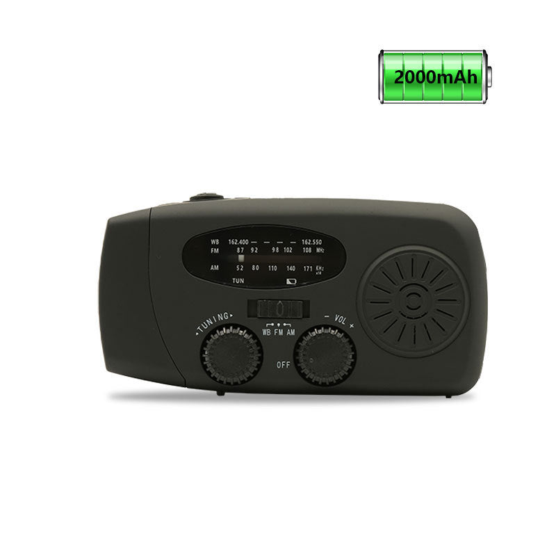 Emergency Radio Solar Wind-Up - Model 2025 - 2000 mAh Power Bank - AM/FM Radio with Flashlight & SOS - Emergency Kit for Camping & Disasters - Black