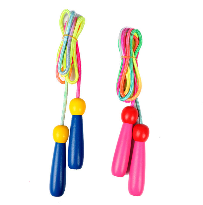 Adjustable Children's Skipping Rope 2 Pieces - with Wooden Handle and Cotton Rope - 285 cm - For Boys & Girls - Fitness & Games