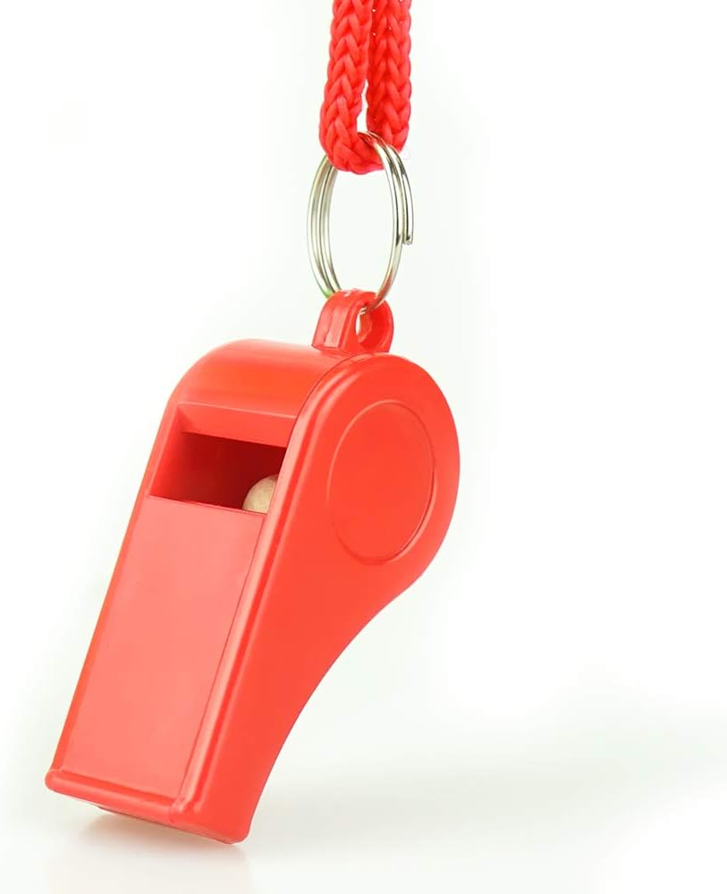 Emergency Whistles with Lanyard - Set of 12 - Loud & Clear Sound - Safety Whistles for Sports & Self-Defense - Red