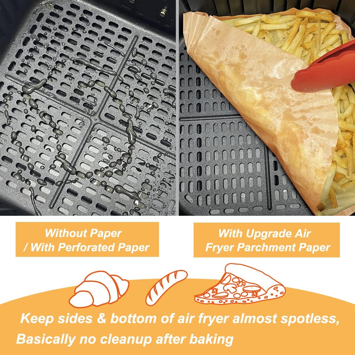 Disposable Airfryer Paper Square - Set of 50 - Brown - Greaseproof Baking Paper for Airfryer - Square Shape