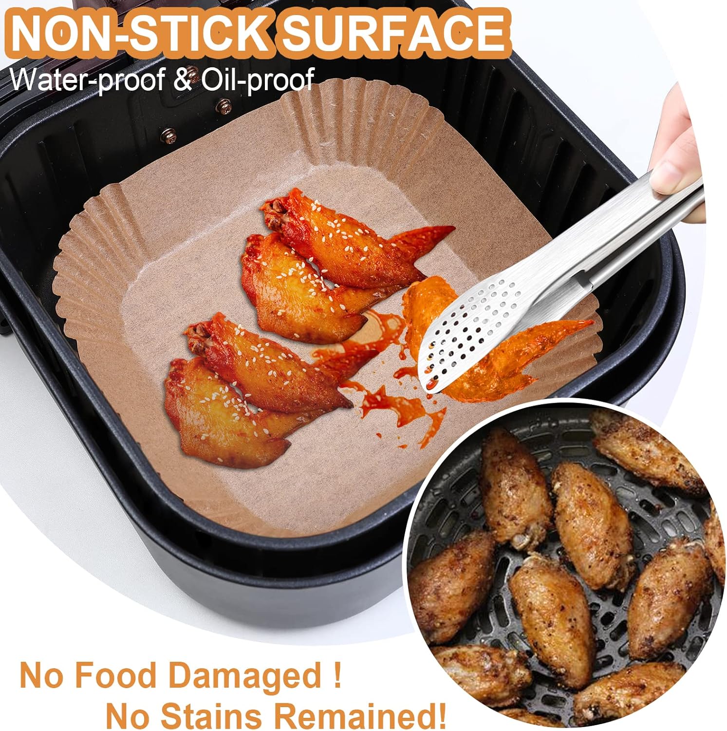 Disposable Airfryer Paper Square - Set of 100 - Brown - Greaseproof Baking Paper for Airfryer - Square Shape