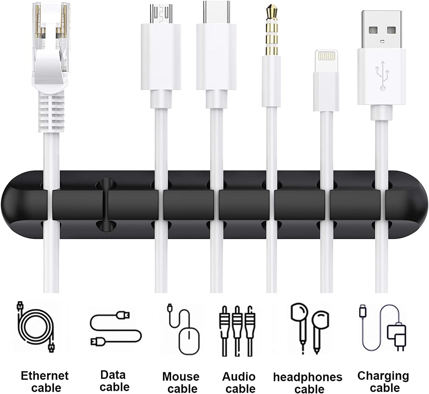 Black Cable Clips - Set of 3 - Self-Adhesive Cable Holders - Cable Management for Desk & Office