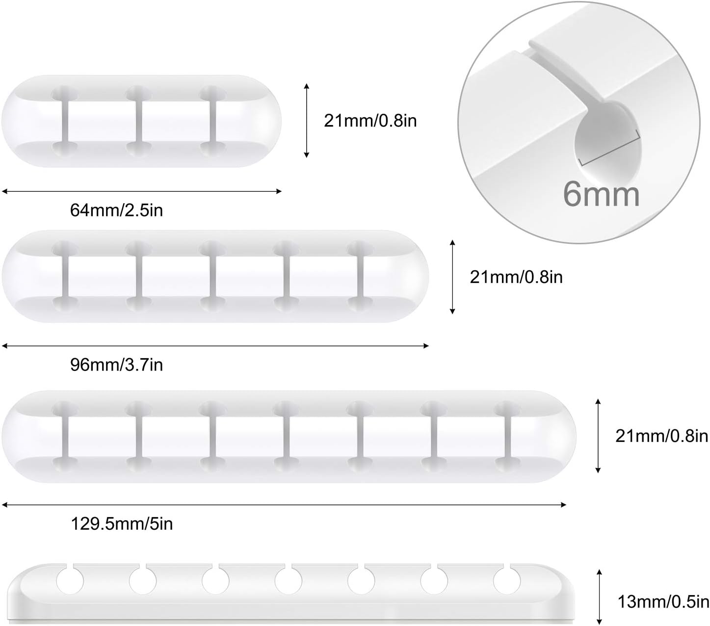 White Cable Clips - Set of 3 - Self-Adhesive Cable Holders - Cable Management for Desk & Office