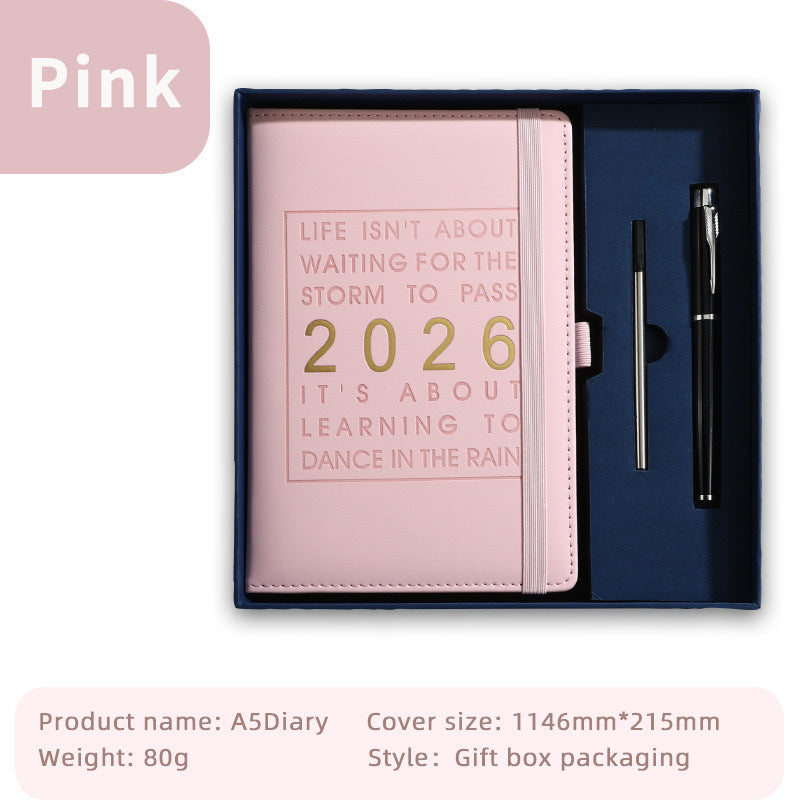 Agenda 2026 - Daily Agenda & Planner - A5 Format - 365 Day Overview - Hardcover - Pink