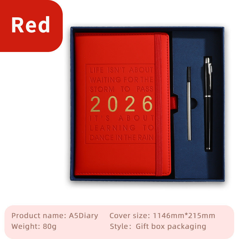 Agenda 2026 - Daily Agenda & Planner - A5 Format - 365 Day Overview - Hardcover - Red