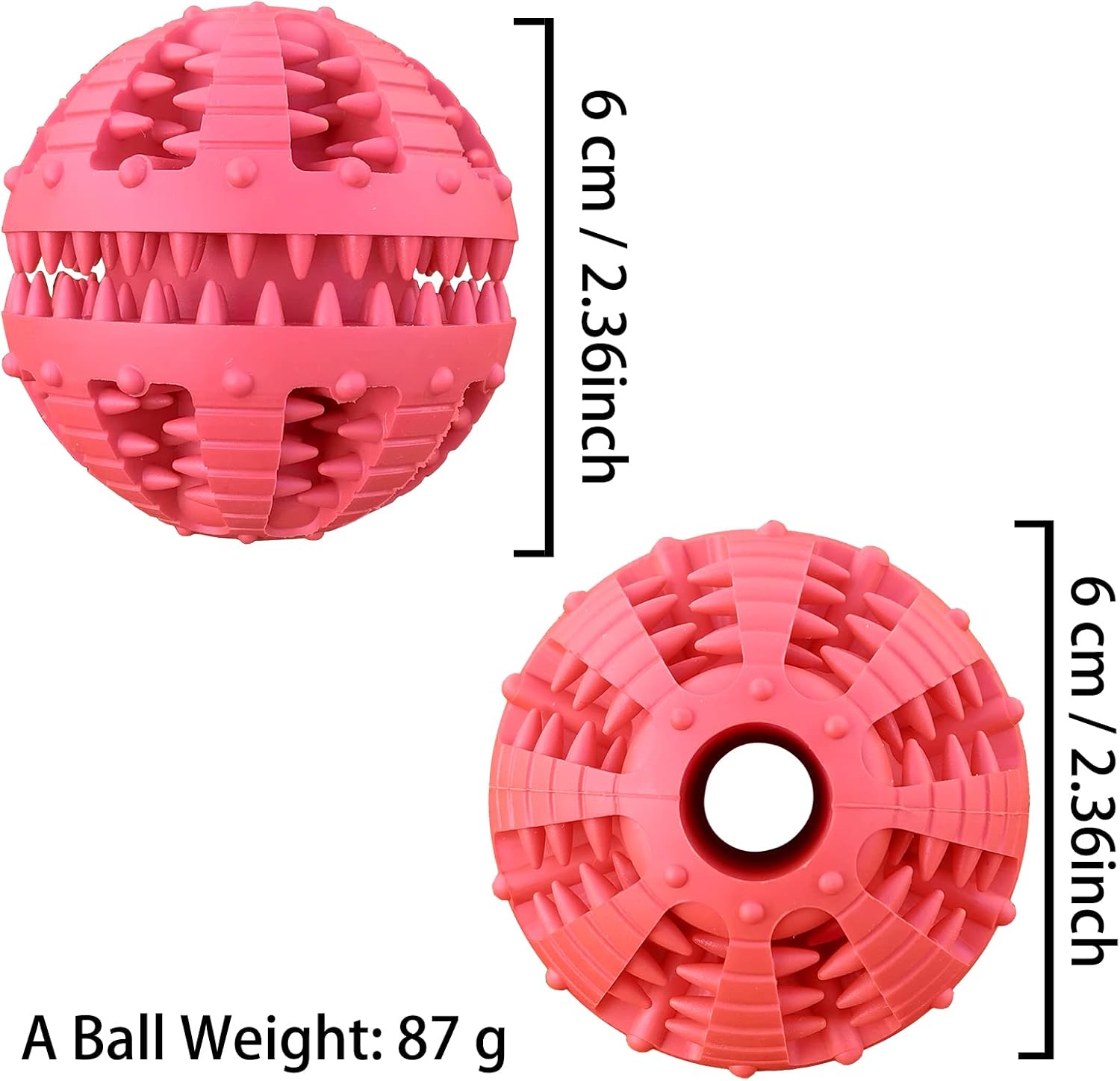 Dog Toys - 2 Pieces Teeth Cleaning Balls - Natural Rubber with Treat - Tear-Resistant - For Dogs and Cats
