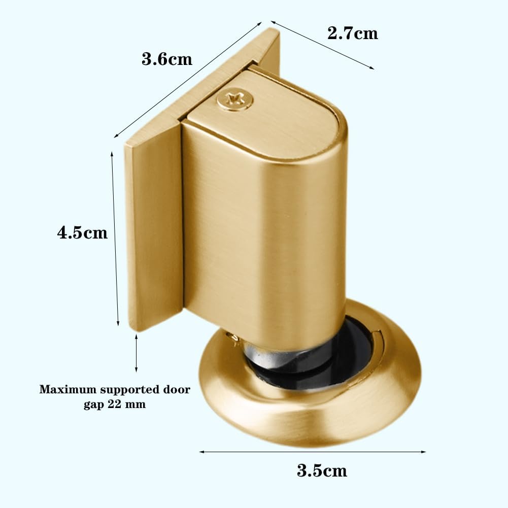 Magnetic Door Stopper Floor Gold - No Drilling - Self-Adhesive - Metal - Including Raising Disc