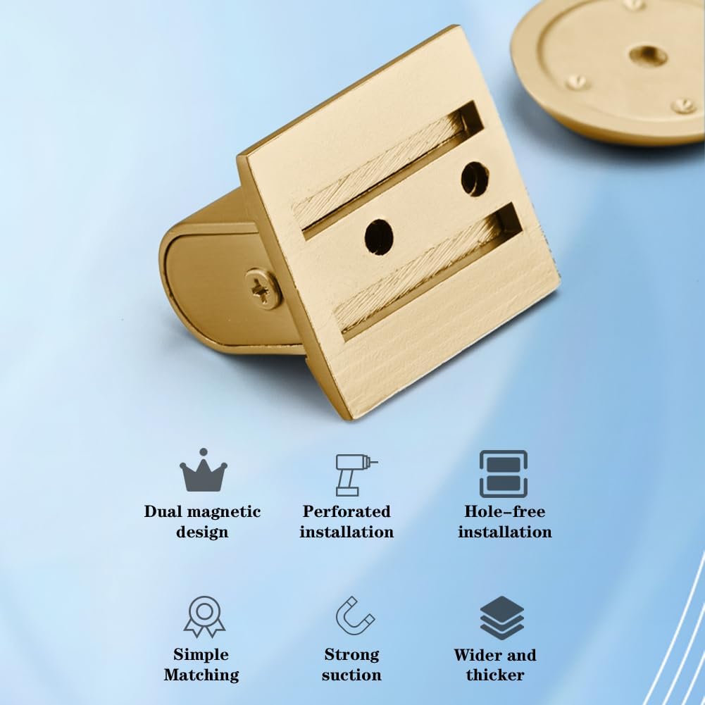 Magnetic Door Stopper Floor Gold - No Drilling - Self-Adhesive - Metal - Including Raising Disc