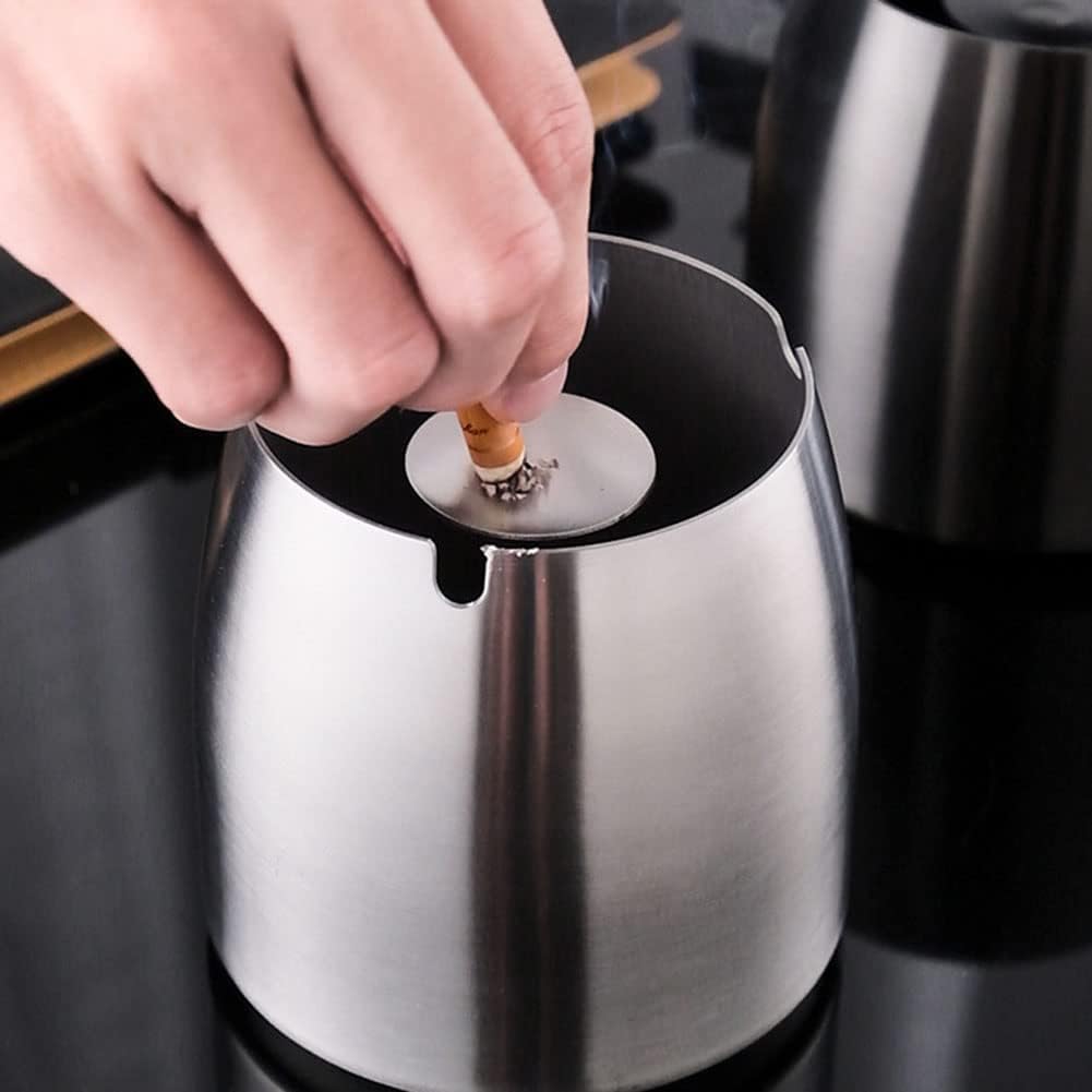 Stainless Steel Ashtray with Lid - Silver - Ø 8 cm - Wind Ashtray for Outdoor & Indoor Use - Storm Ashtray