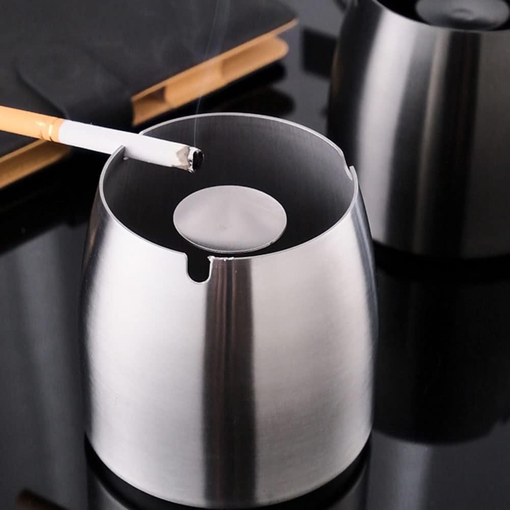 Stainless Steel Ashtray with Lid - Silver - Ø 9 cm - Wind Ashtray for Outdoor & Indoor Use - Storm Ashtray