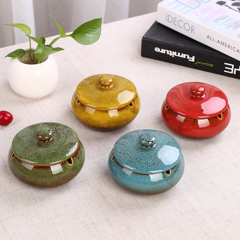 Ceramic Ashtray with Lid - Green - Wind Ashtray for Outdoor & Indoor - Decorative & Anti-Odor