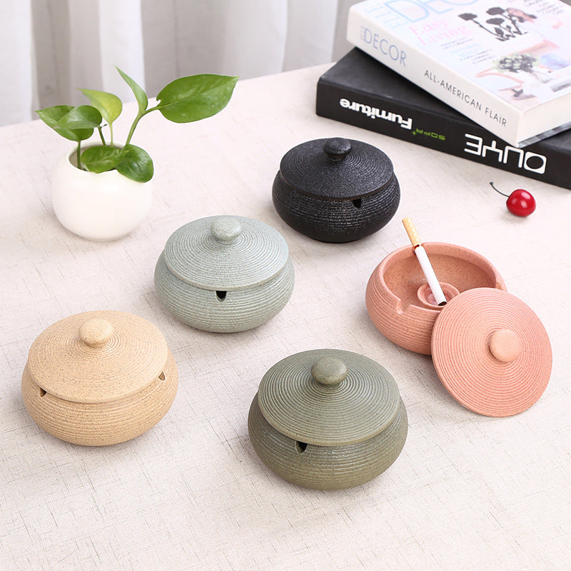 Ceramic Ashtray with Lid - Yellow - Wind Ashtray for Outdoor & Indoor - Decorative & Anti-Odor