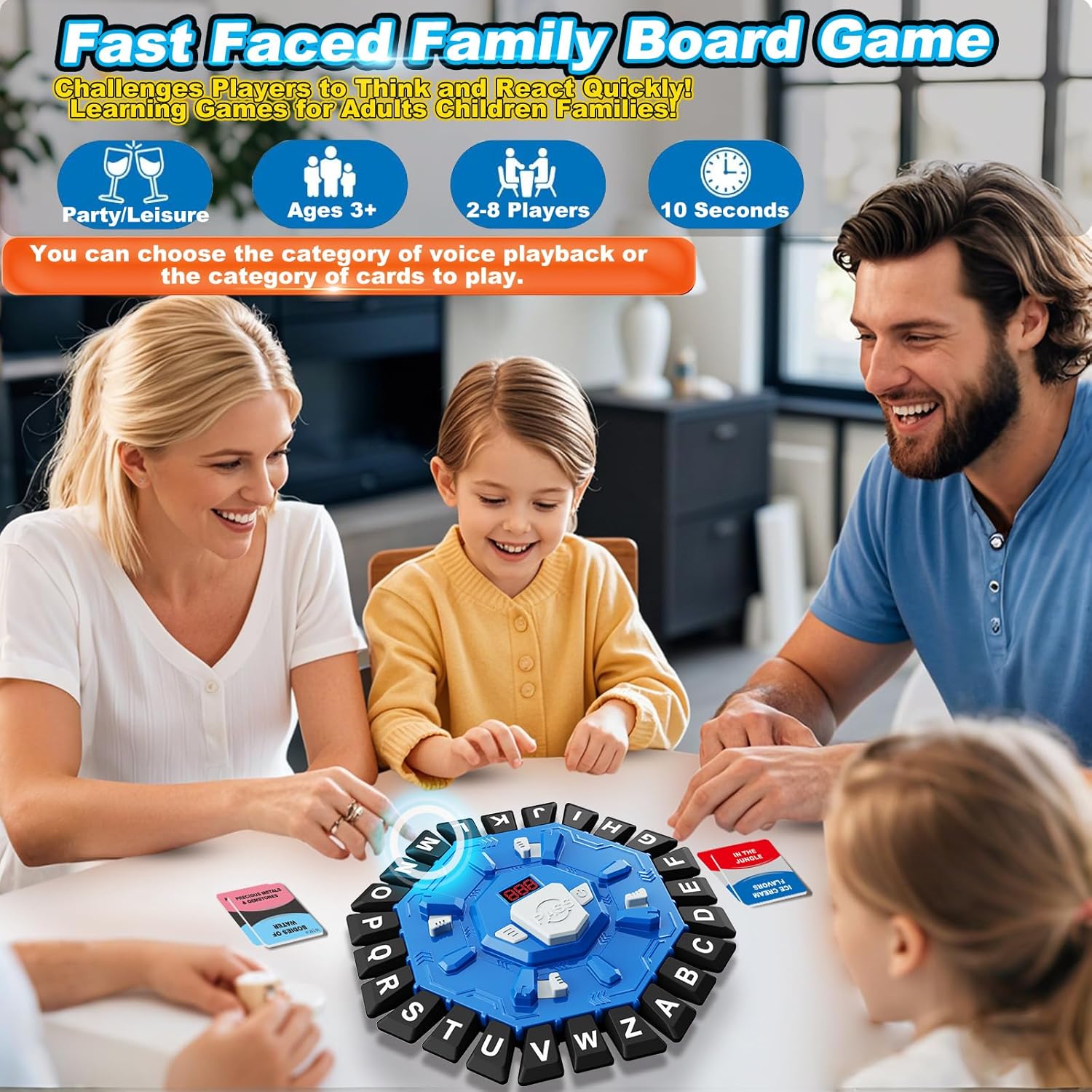Board Game - 24-Letter Press Game - Fun and Fast Puzzle Game - Includes Two Modes - Covers 220 Theme Categories - Suitable for boys and girls aged 3 and up 2-8 players - Word Game for Kids and Adults, Christmas and Birthday Gift - Blue
