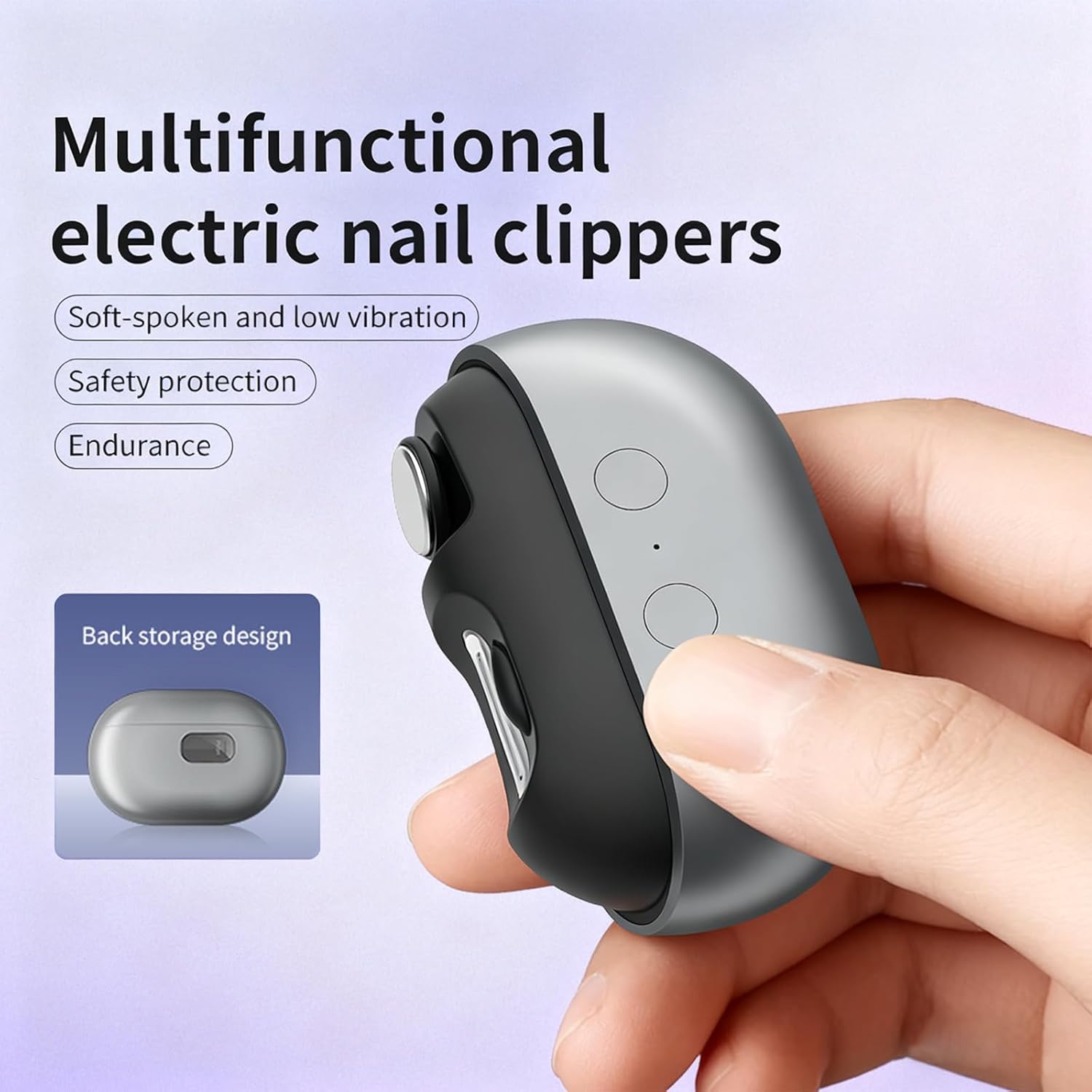 Nail Clipper - Simple Nail Clipper - Electric Nail Clipper for Seniors - Electric Toenail Clipper for Thick Nails - Nail Care Tool with LED Lights - Designed for People with Limited Mobility - Gray