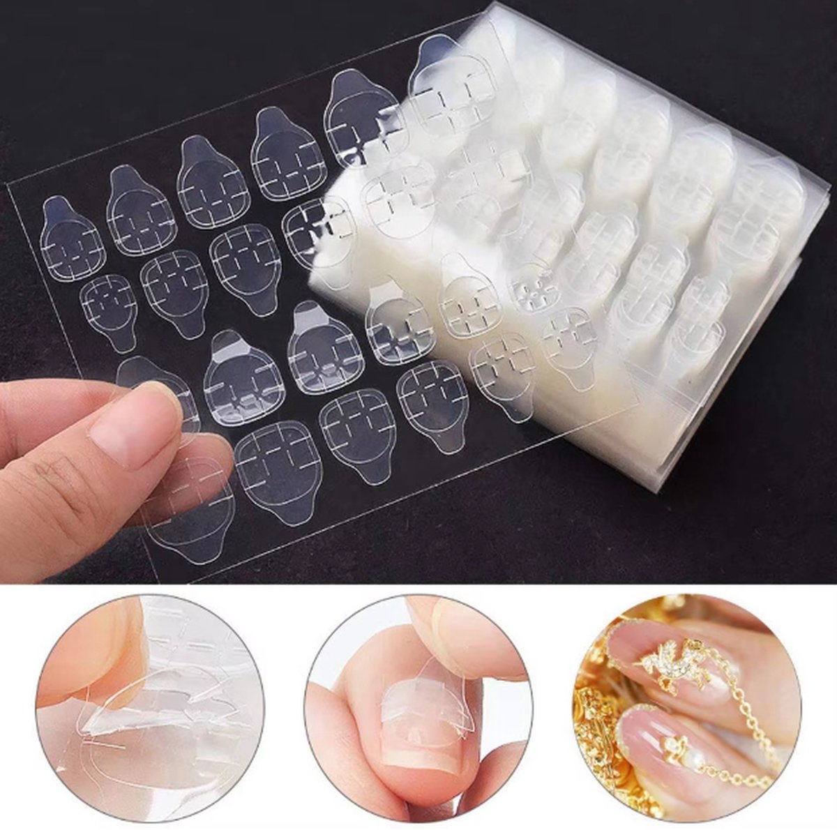 Double-Sided Nail Stickers | 2 Sheets 48 pieces | Stick-on Nails | Press-on Nails | Fake Nails | Nail Stickers
