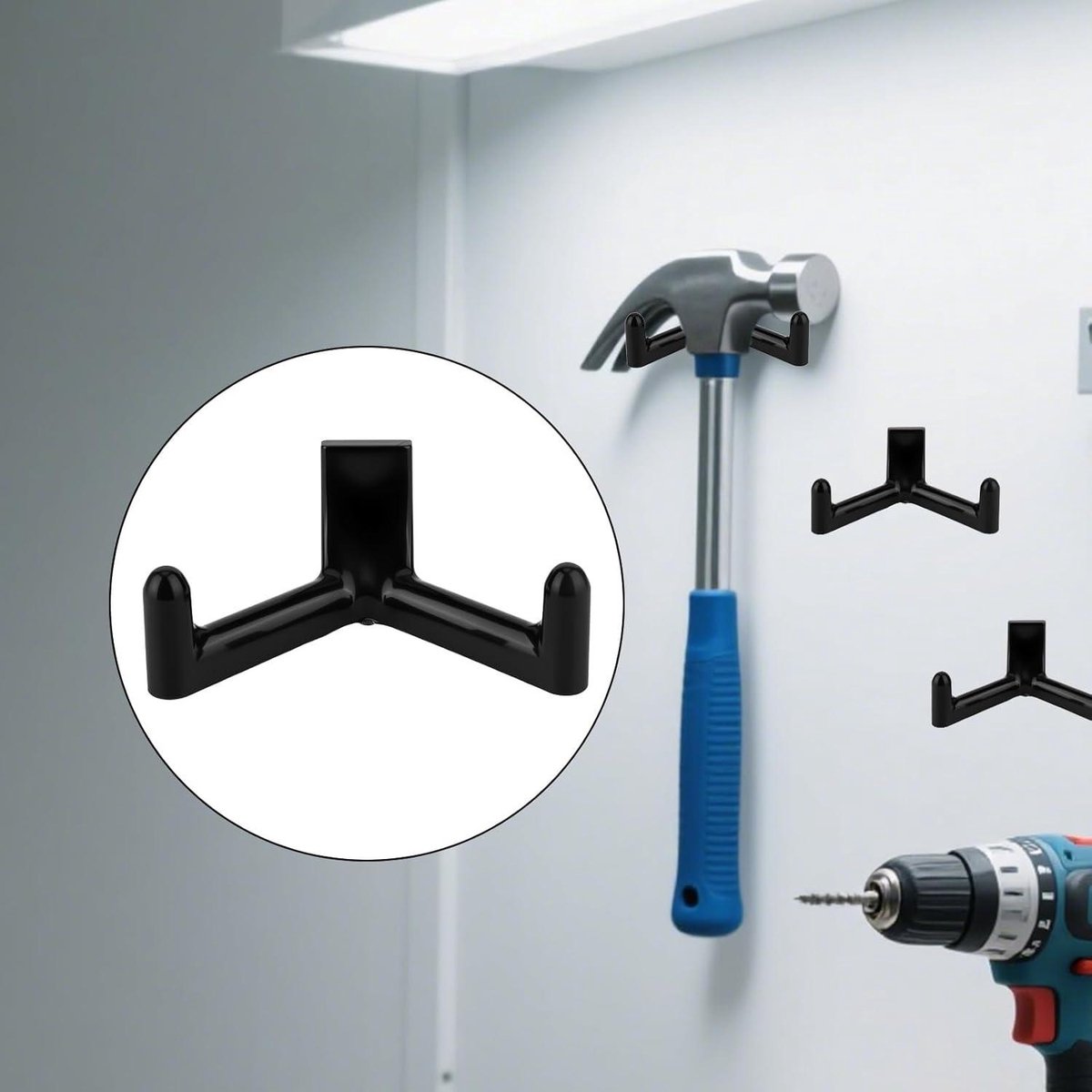 Tool Hooks for Garden Shed - Set of 3 | Double-Head Design for Shovels and Rakes | Handy Storage Accessories | Compatible with Garden Shed - Black