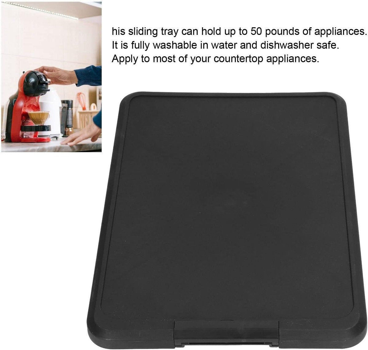 Allecto Kitchen Appliance Sliding Tray - Rolling Tray - Handy - Black - Storage Accessories - Suitable for various models - Kitchen Appliance Storage System