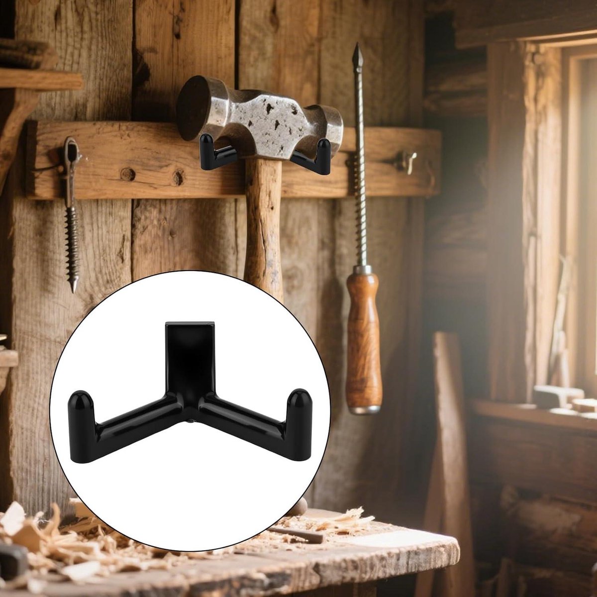 Allecta - Tool Hooks for Garden Shed - Storage Accessories for Shovels and Rakes - Set of 3 Black