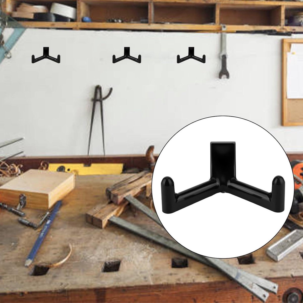 Allecta - Tool Hooks for Garden Shed - Storage Accessories for Shovels and Rakes - Set of 3 Black