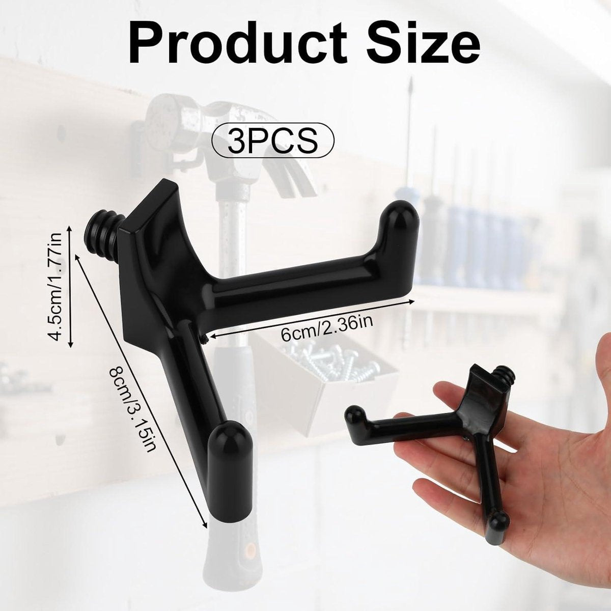 Allecta - Tool Hooks for Garden Shed - Storage Accessories for Shovels and Rakes - Set of 3 Black