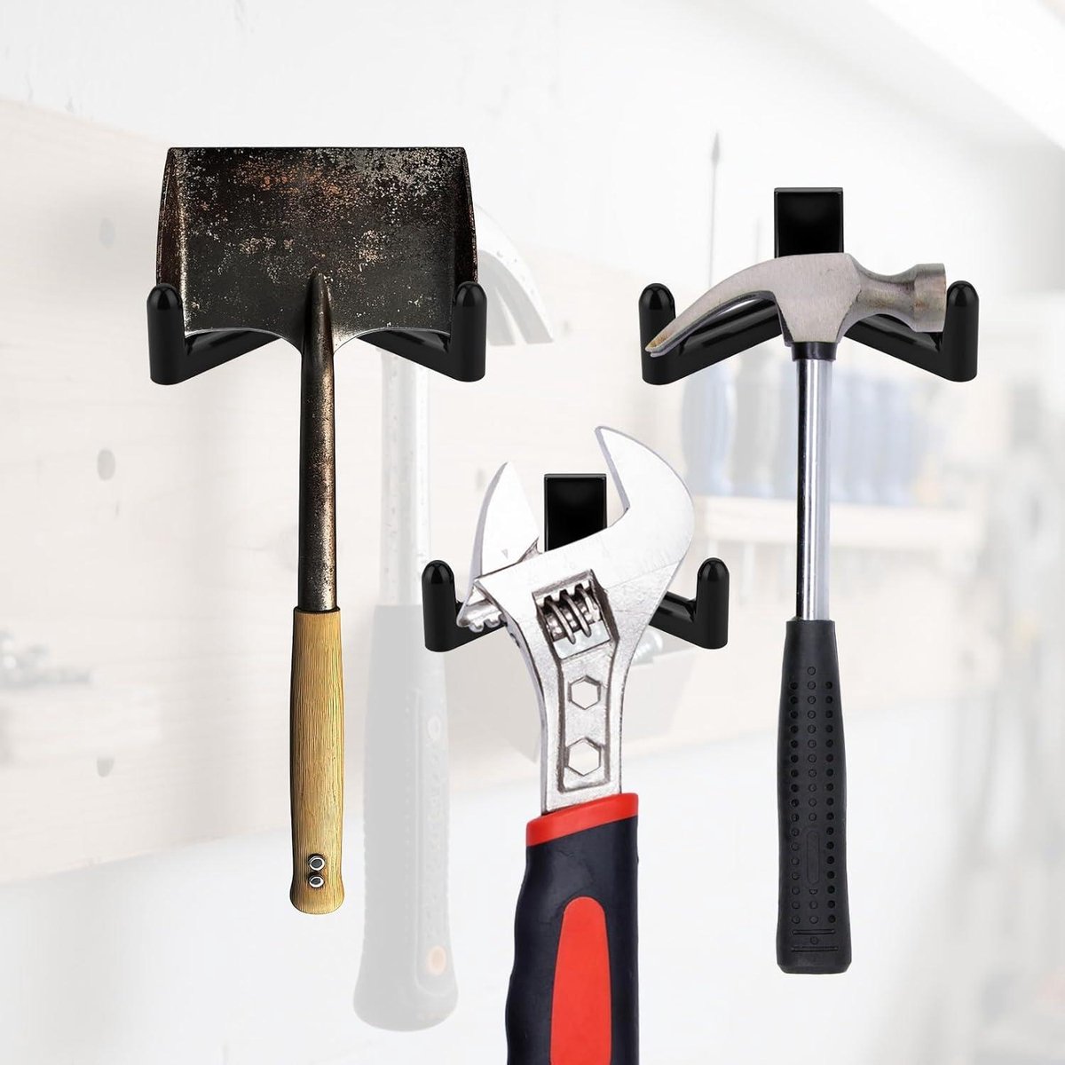 Allecta - Tool Hooks for Garden Shed - Storage Accessories for Shovels and Rakes - Set of 3 Black