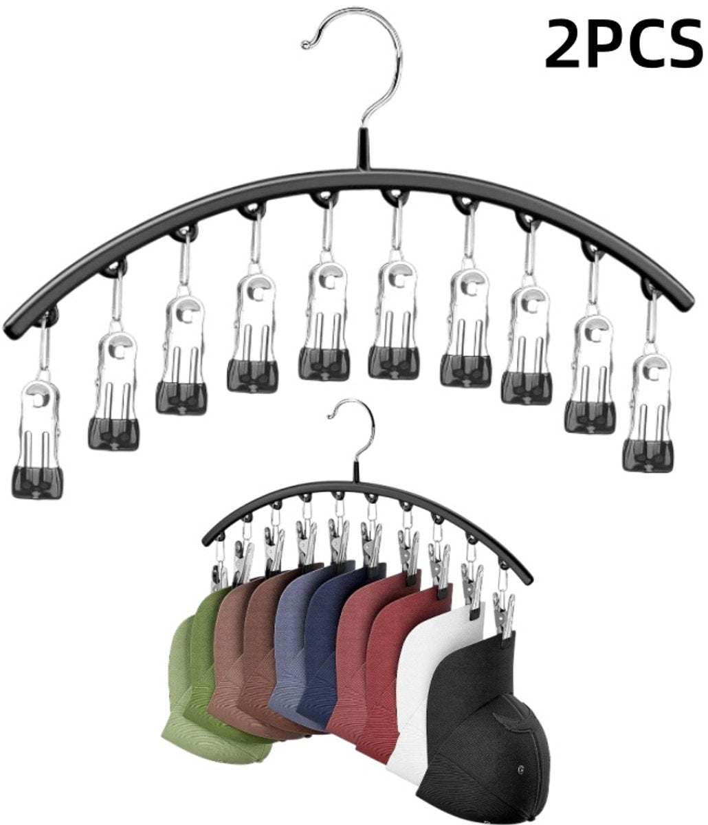 2 pieces - Hat rack - clothes rack - sock clip - hat rack for the wardrobe - storage accessories - suitable for drying clothes, socks and hats - black - 37*23 cm