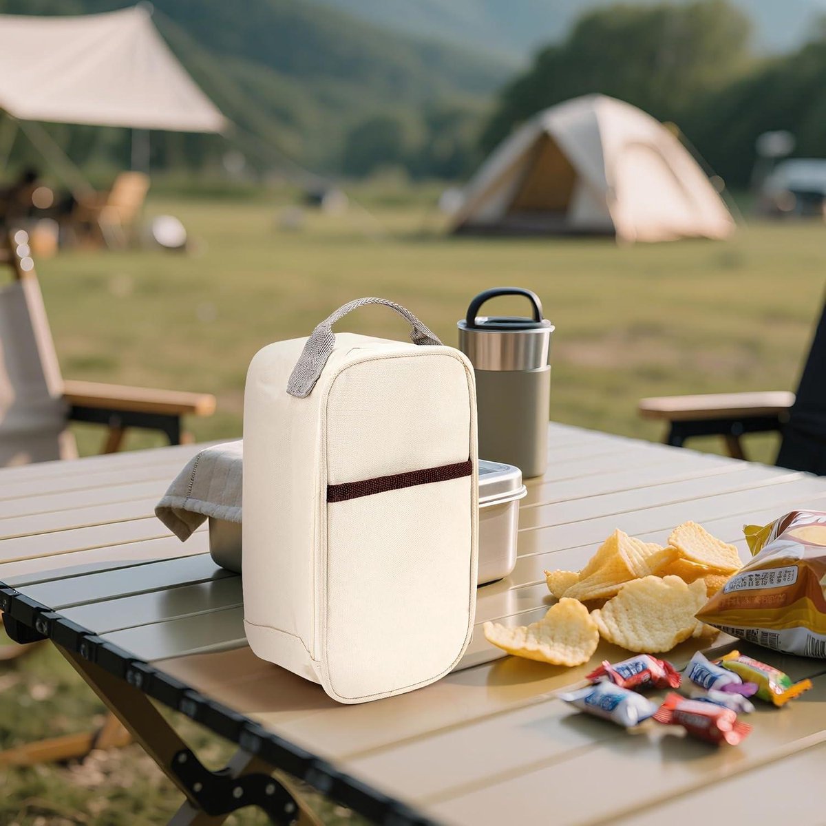 Allecto - Thermally insulated container for fruit - Lightweight and leak-proof - Portable outdoor cooler bag - Storage accessories - Suitable for picnics beige Travel snack bags.