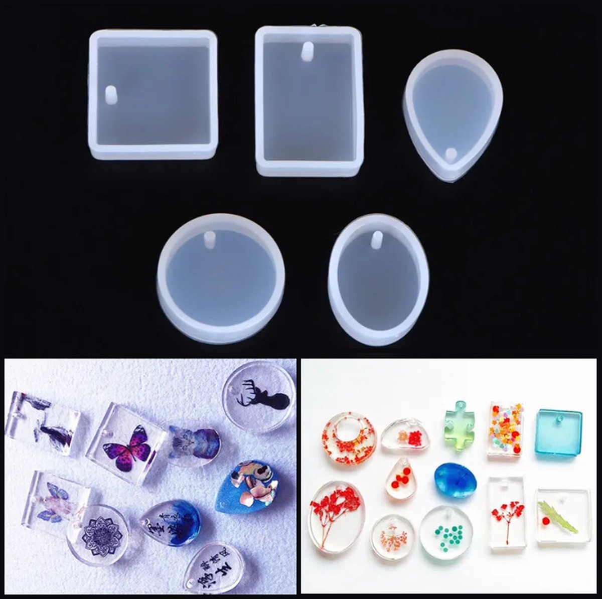 Epoxy molds for pendants - Silicone jewelry mold - Set of 5