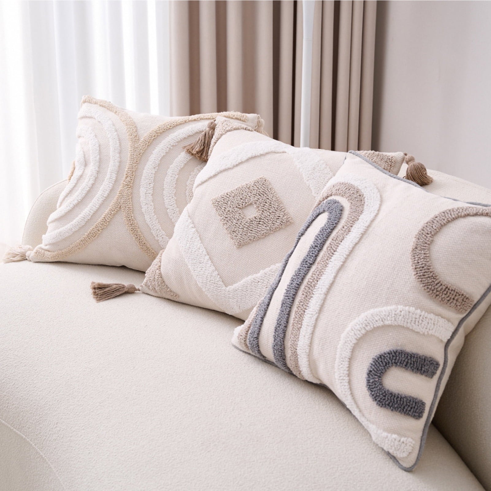 Walbest Boho Throw Pillow with Braided Rope Pattern And Tassels Soft Cotton Linen Textured Cushion for Sofa Bed Office