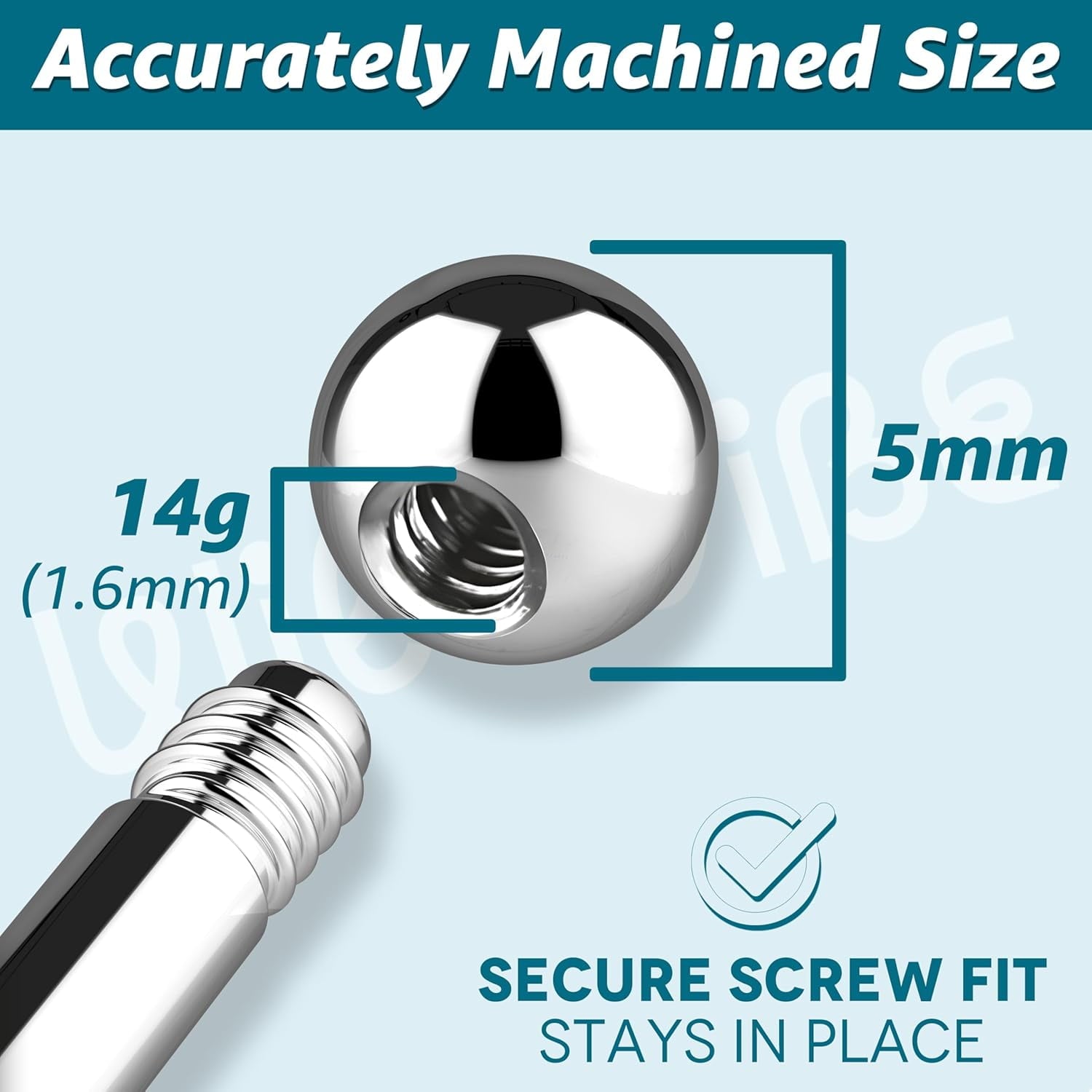 Piercing Balls 14g, 16g Externally Threaded - Use For Anti Eyebrow, Ear Lobe, Cartilage,, Helix, Labret Stud Lip Rings, Snake Bites, Septum Balls Piercing Jewelry Parts - Screw-on Barbell Bar, Post