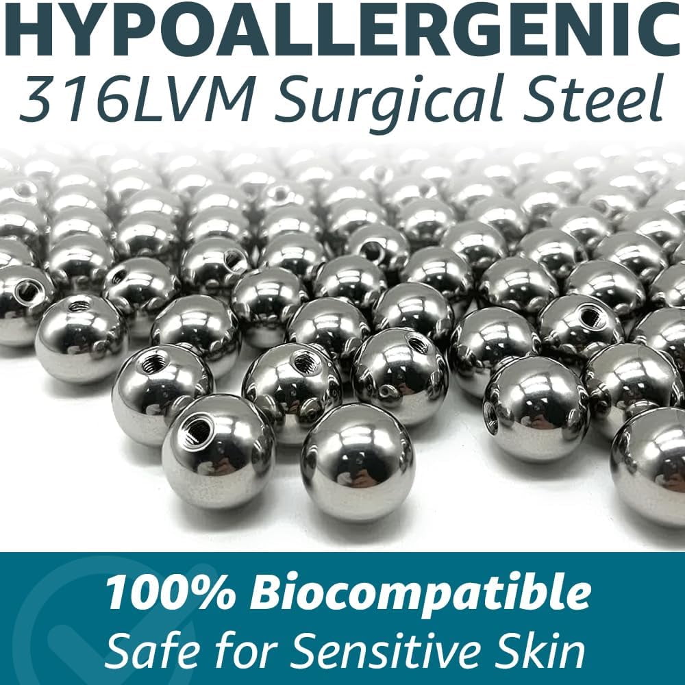 Piercing Balls 14g, 16g Externally Threaded - Use For Anti Eyebrow, Ear Lobe, Cartilage,, Helix, Labret Stud Lip Rings, Snake Bites, Septum Balls Piercing Jewelry Parts - Screw-on Barbell Bar, Post