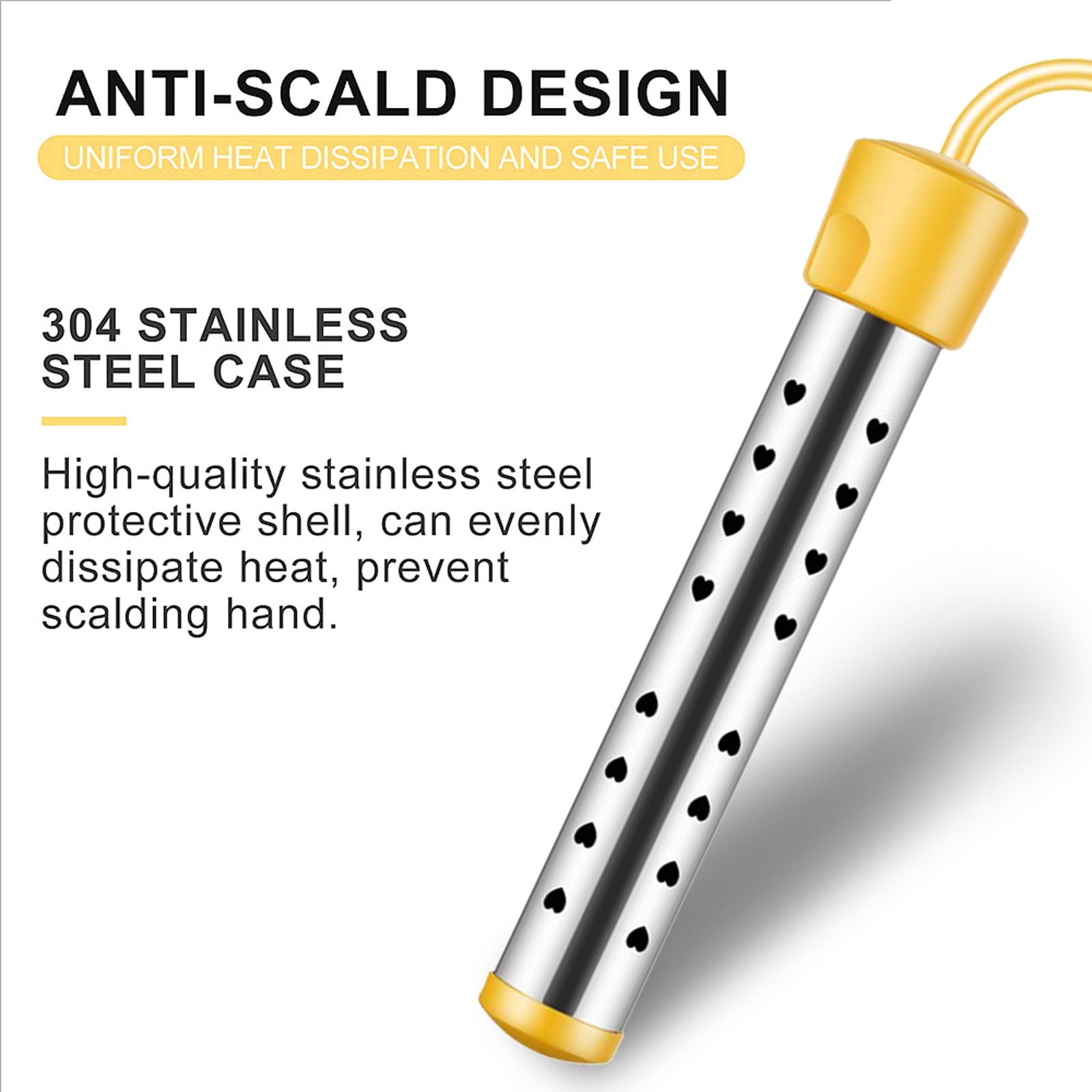 2500W Immersion Water Heater with Stainless Steel Cover,Quick Heating Immersion Heater for Indoor & Outdoor,Anti-scalding Bucket Heater