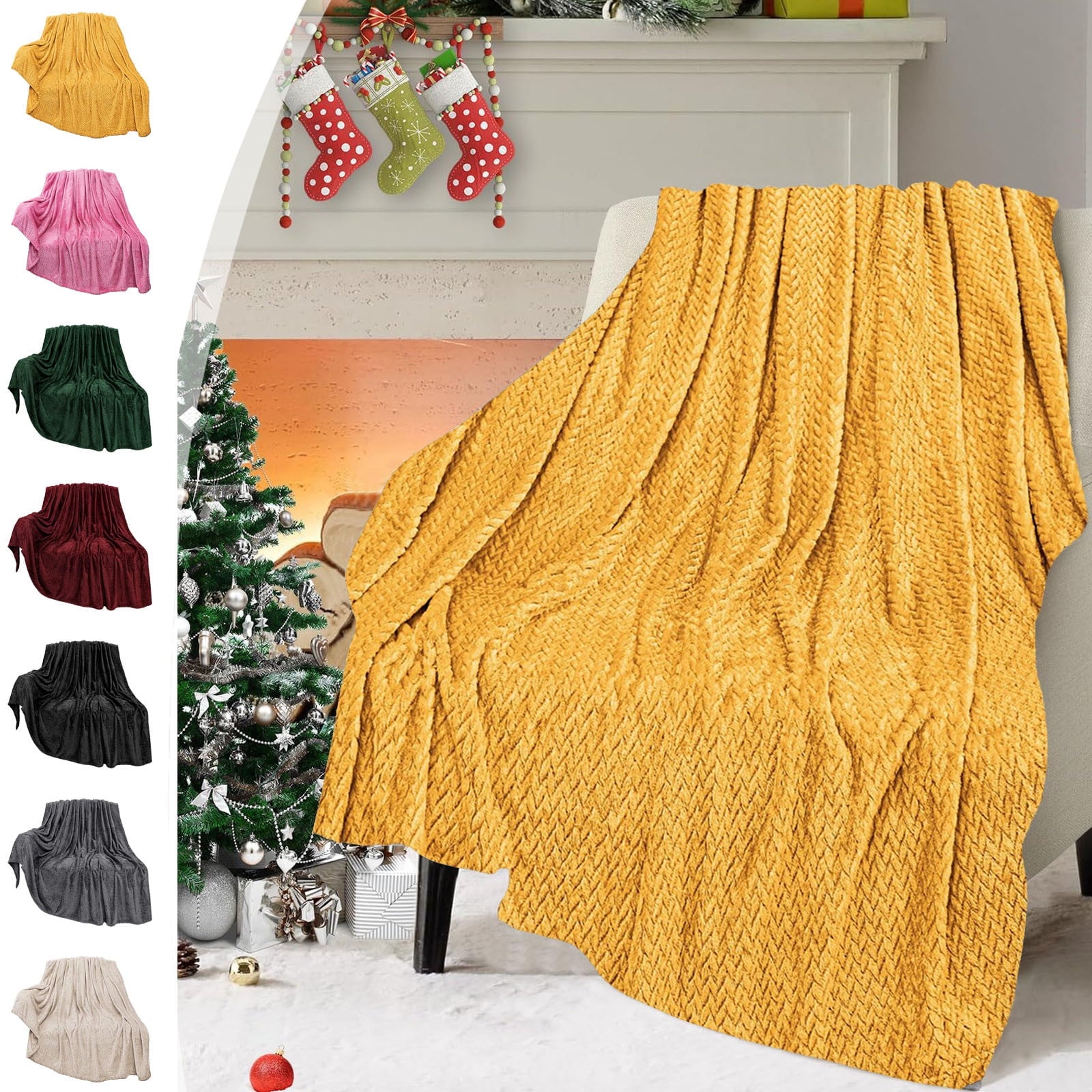 Christmas Solid Color Blanket, 59x39" Soft Warm Throw Blanket, Light-weight Plush Throw Blanket for Bed Sofa Camping Airplane Holiday