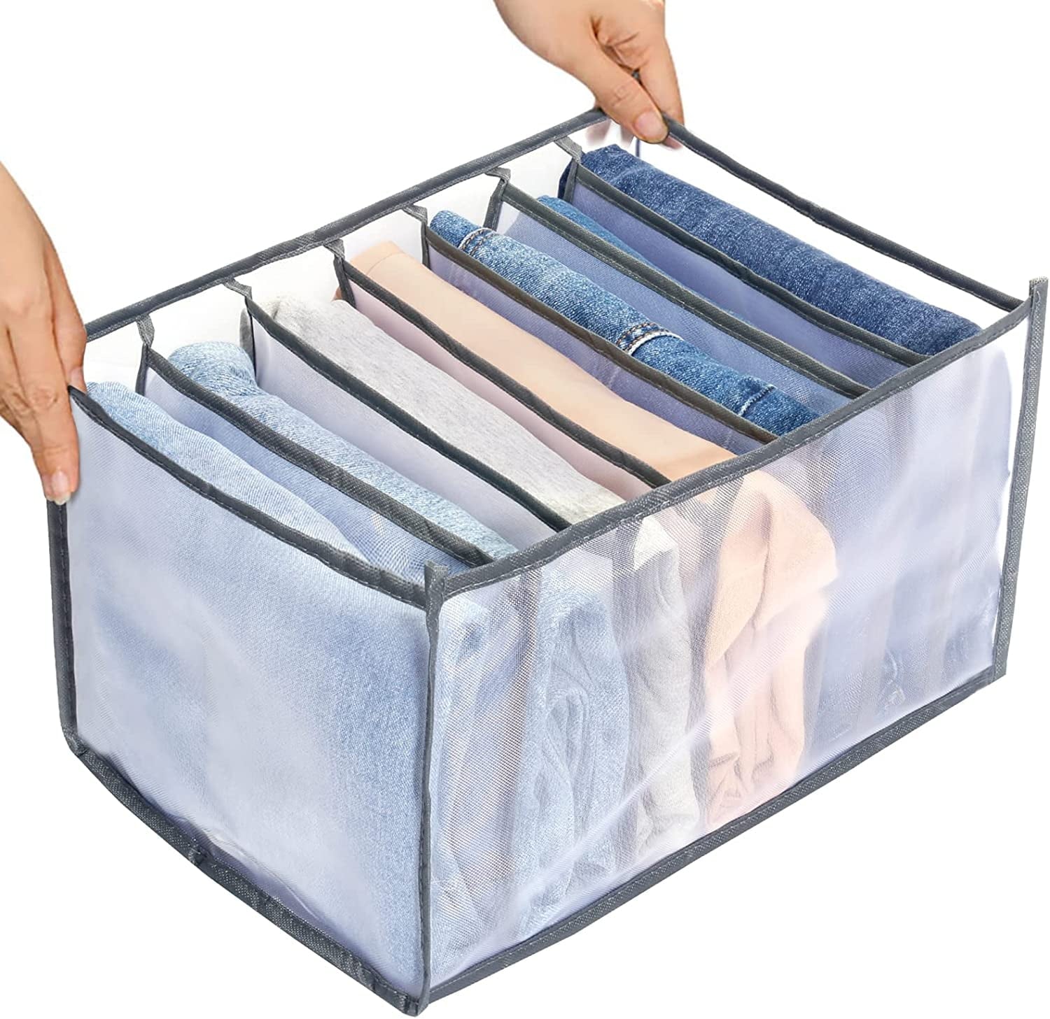 Tutuviw Wardrobe Clothes Organizer for Jeans, Upgraded Drawer Organizers for Clothing with Handle Foldable, Drawer Organizers Clothes Gray,1PCS-M