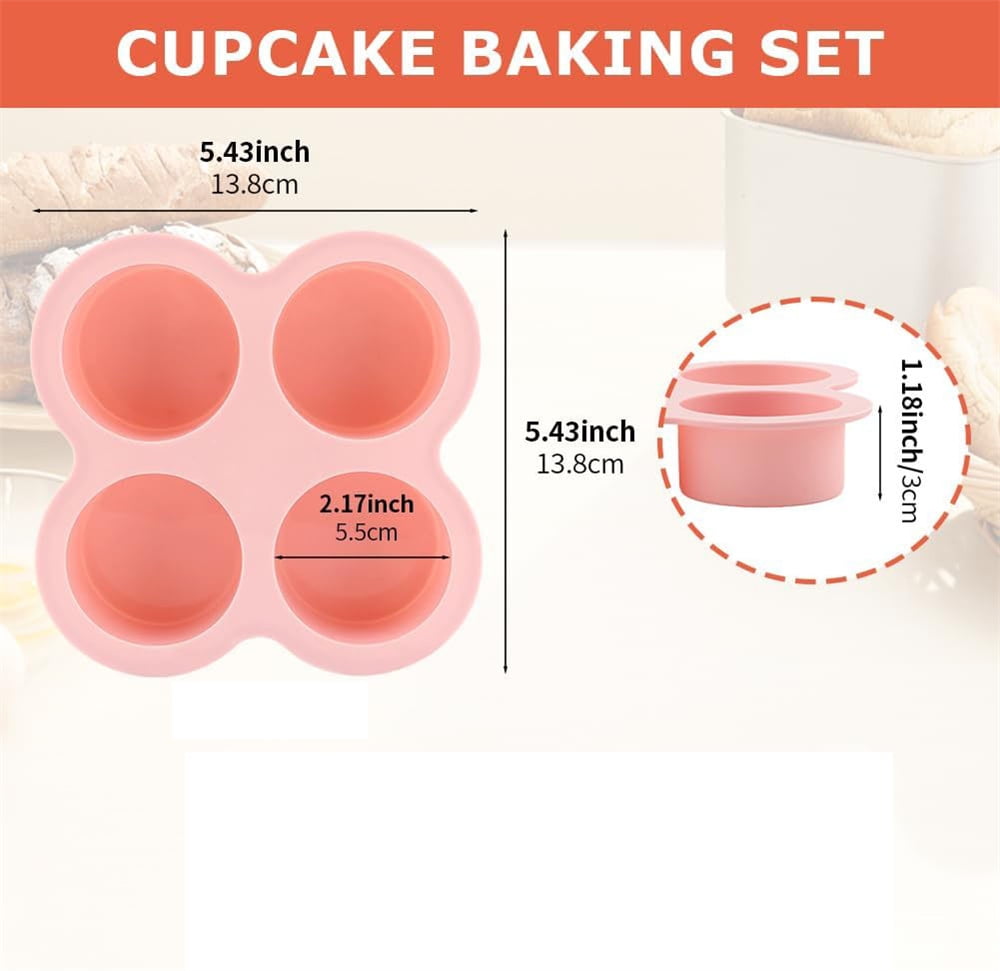 Tutuviw 2Pcs Reusable Silicone Air Fryer Egg Mold Cupcake and Muffin Pan Non-Stick Air Fryer Baking Pan 4 Cavity Silicone Muffin Pans Muffin Cups for Baking Blue+Pink