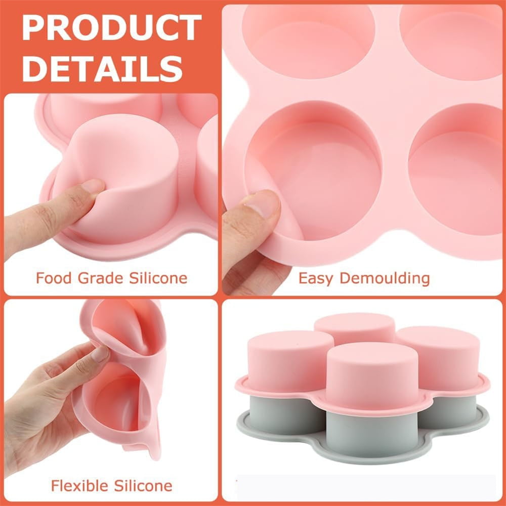 Tutuviw 2Pcs Reusable Silicone Air Fryer Egg Mold Cupcake and Muffin Pan Non-Stick Air Fryer Baking Pan 4 Cavity Silicone Muffin Pans Muffin Cups for Baking Blue+Pink