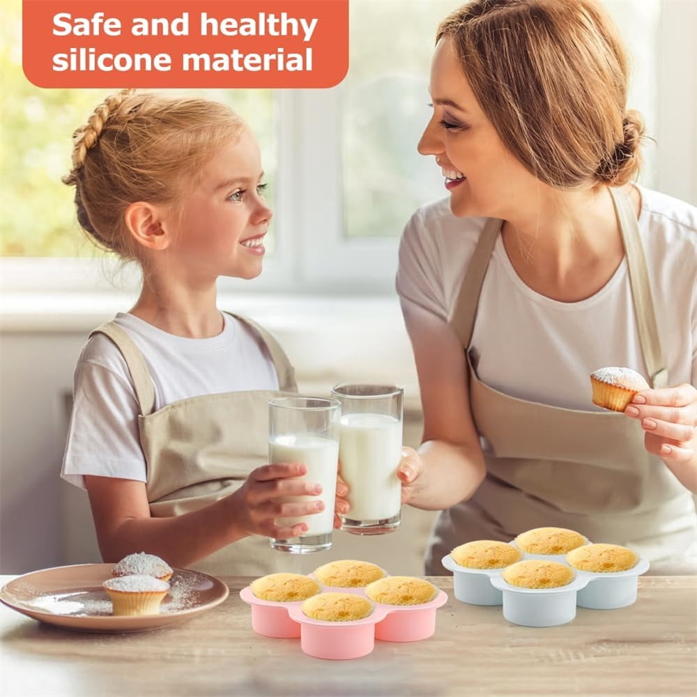 Tutuviw 2Pcs Reusable Silicone Air Fryer Egg Mold Cupcake and Muffin Pan Non-Stick Air Fryer Baking Pan 4 Cavity Silicone Muffin Pans Muffin Cups for Baking Blue+Pink